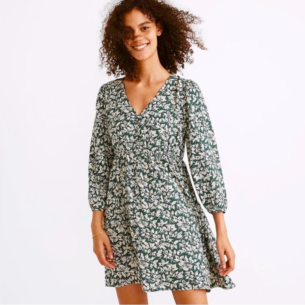 Madewell fun, boho style green and white floral print dress